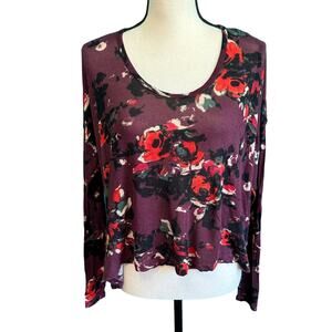 Abercrombie & Fitch Maroon Floral Lightweight Knit Sweater Women's Small